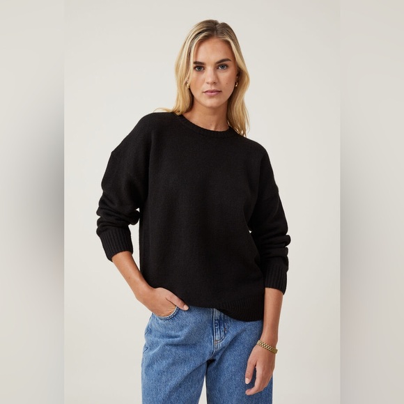 Cotton On Lux Crew Pullover Sweater, Black, Size Medium, NWT - Picture 2 of 16